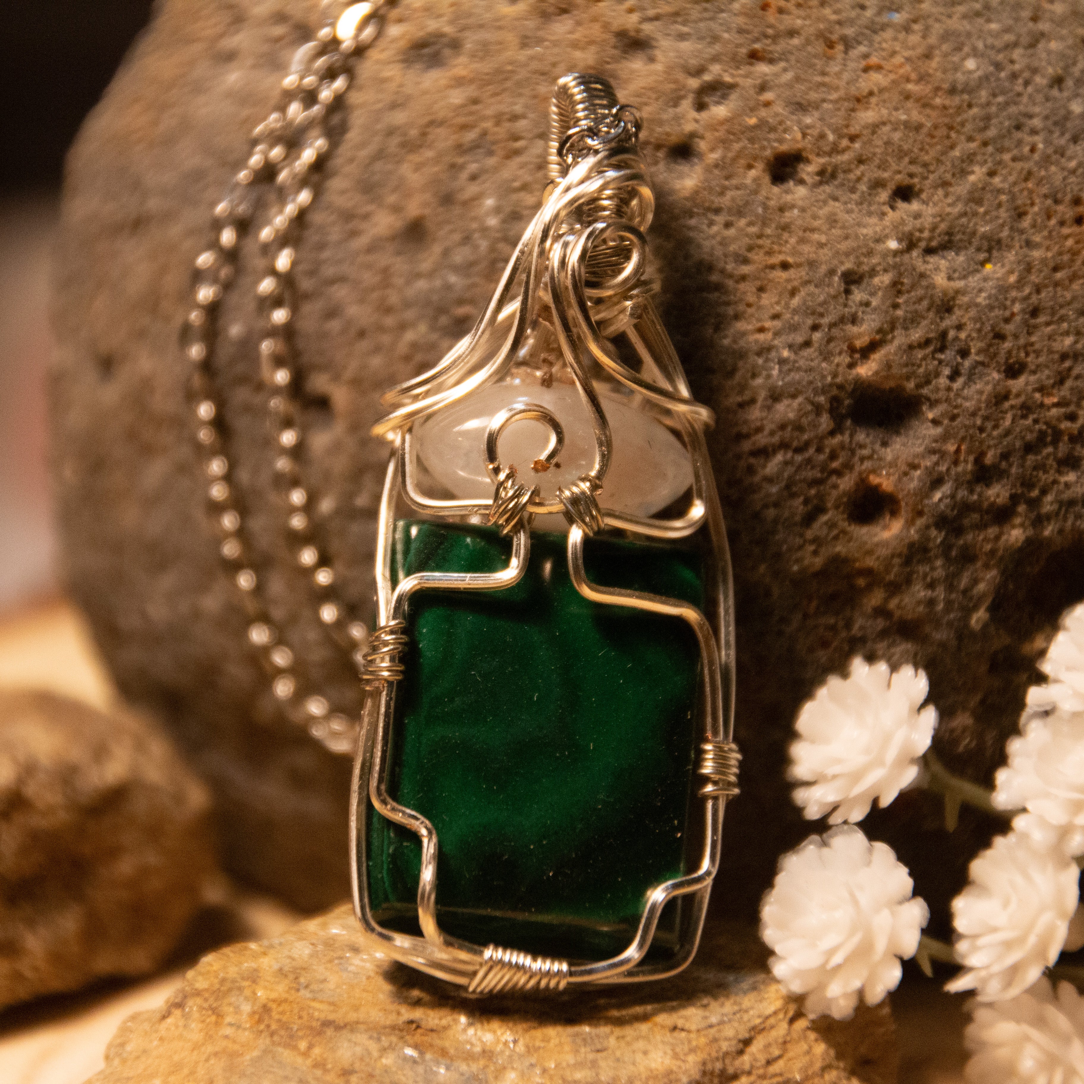 collana Malachite e Labradorite bianca