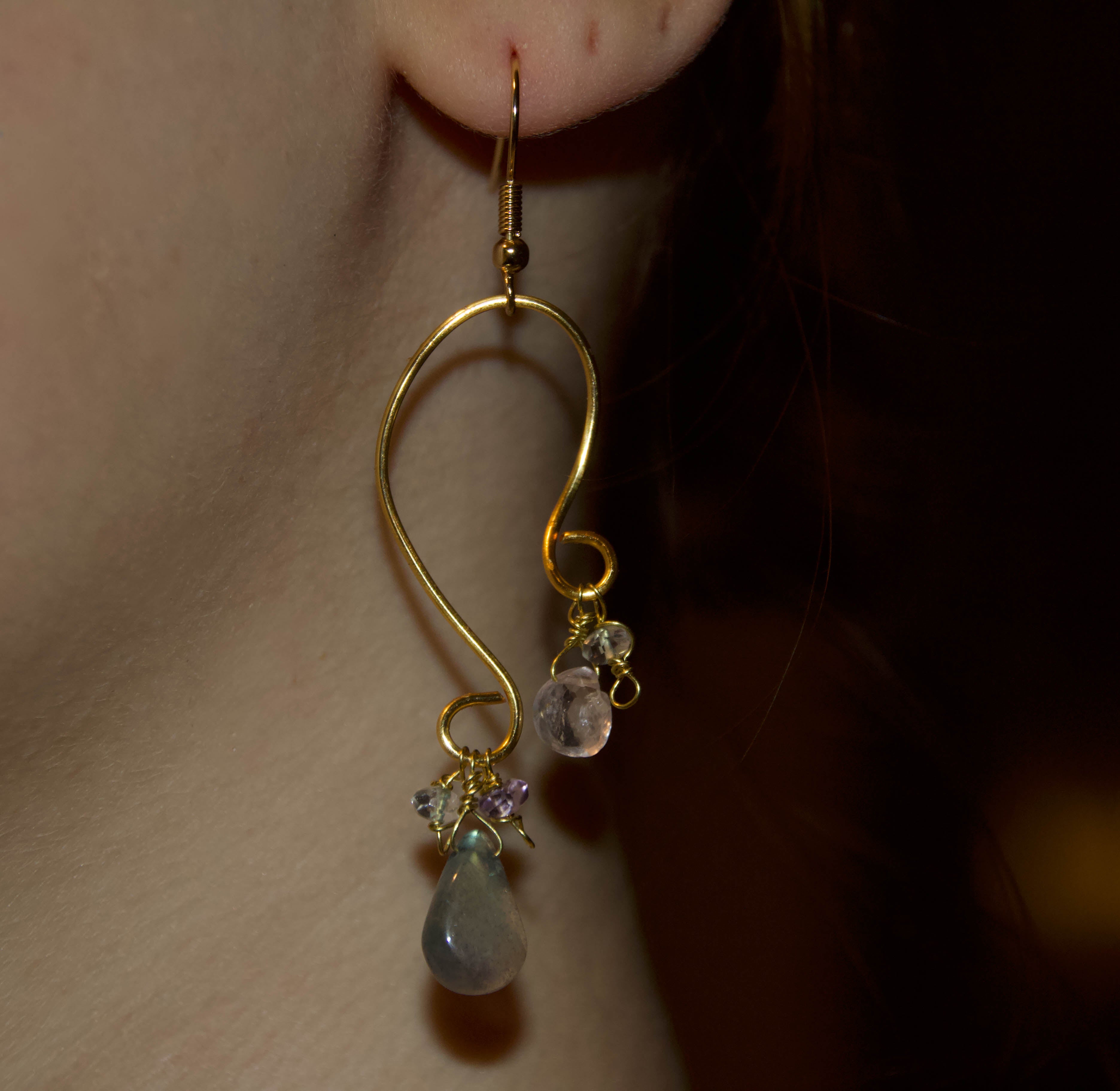 Orecchini Multigemma – Labradorite, Quarzo Rosa, Ametista e Acquamarina