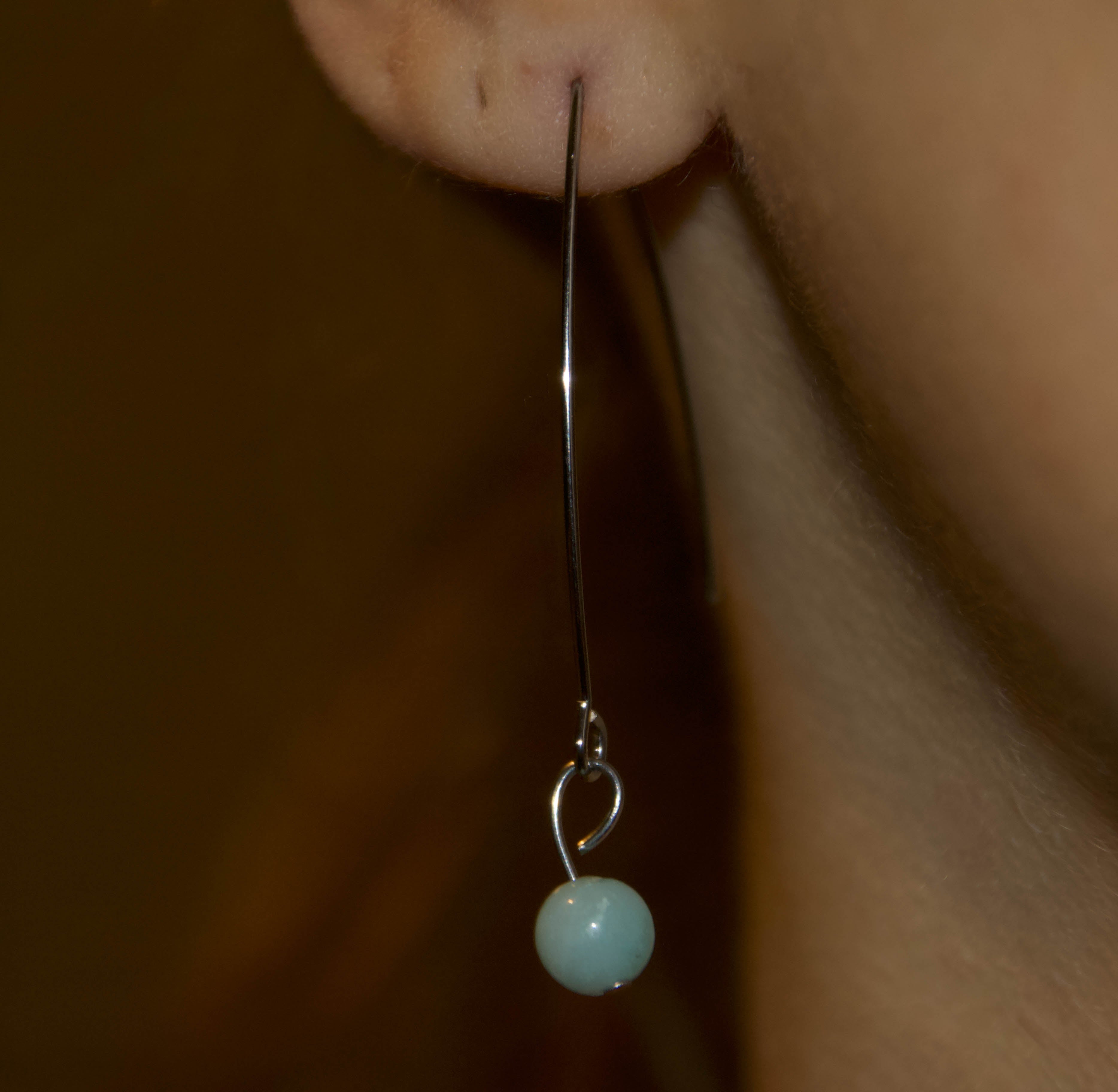 Orecchini in Amazzonite – Pendente Minimal Argento