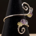Anello in ametista, acquamarina e quarzo citrino | spirale rame placcato argento 925